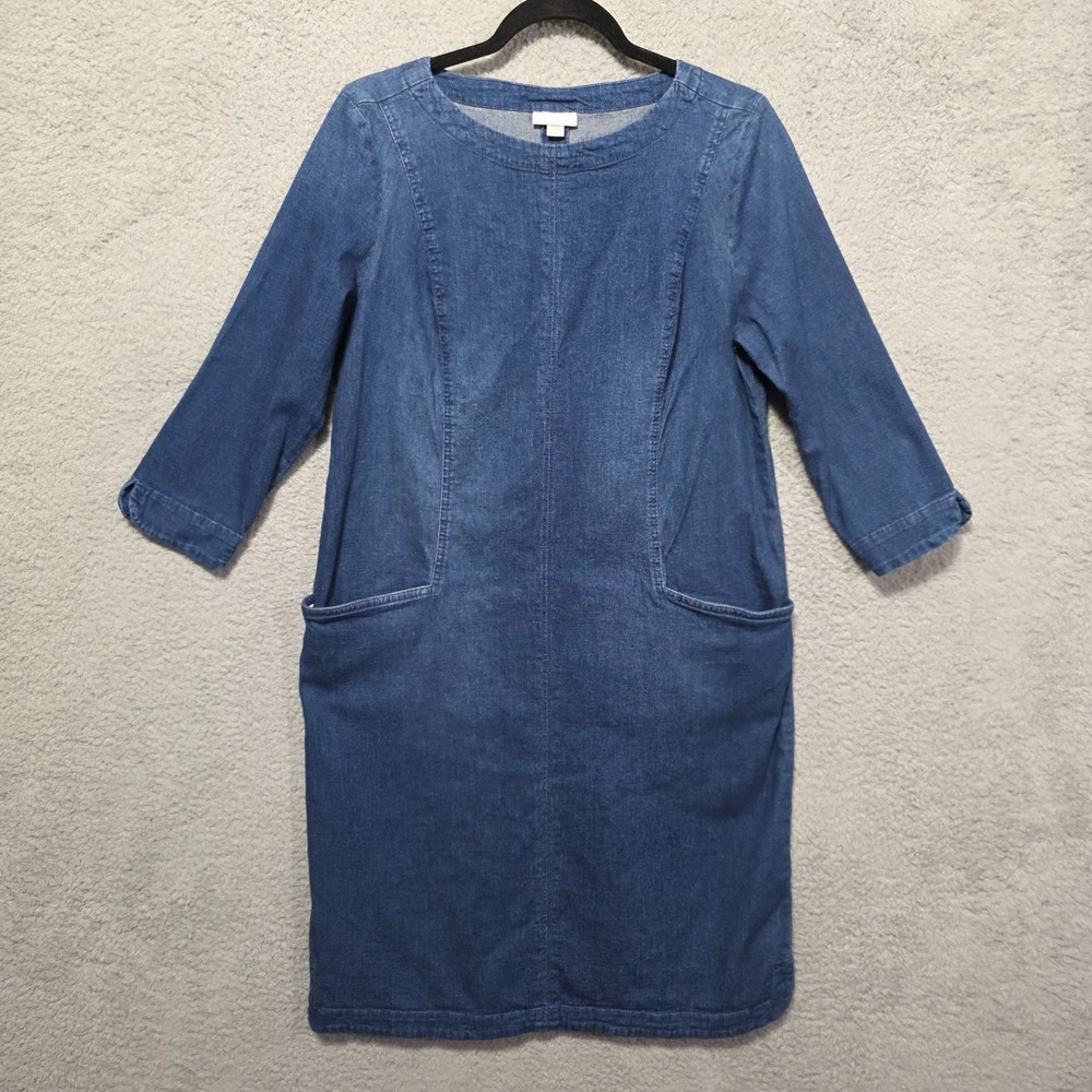 J. Jill Denim Women's Size Small Blue Denim Shift Dress Pockets 3/4‎ Sleeves